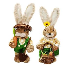 Homyl Cute Straw Rabbit Easter Farmer Bunny Figure for Wedding Party Decor