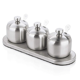 Bộ hộp đựng với gia vị bằng thép không gỉ, hỗ trợ bình gia vị, kệ gia vị, chai muối, hạt tiêu, lưu trữ đường với 3 thìa dịch vụ