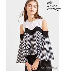 TOP213 ÁO KIỂU NỮ KHOÉT VAI PHỐI MÀU
