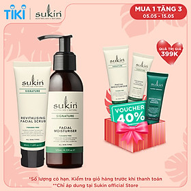 Bộ đôi loại bỏ tế bào chết & dưỡng ẩm da mặt Sukin Signature (Kem tẩy tế bào chết Revitalising Facial Scrub 50ml + Kem Dưỡng Ẩm Facial Moisturiser 125ml)