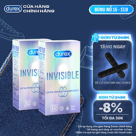Combo 2 bao cao su Durex Invisible Extra Thin Extra Lubricated Hộp 10 Bao - 2 hộp 20 bao