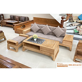 Bộ bàn ghế phòng khách, sofa 3 món gỗ sồi màu tự nhiên