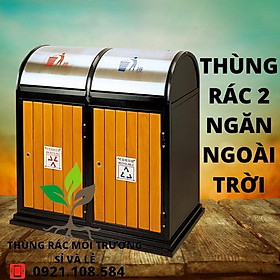 THÙNG RÁC NGOÀI TRỜI 2 NGĂN GIẢ GỖ