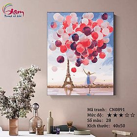 Mua Tranh số hóa tự tô màu Tranh vũ điệu Paris tháp Eiffel CN0891