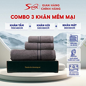 Mua Combo 3 Khăn: Khăn Tắm 70cmx140cm-Khăn Gội 50x100cm-Khăn Mặt 30x50cm Cotton Chất Liệu Cao Cấp  Thấm Hút Tốt