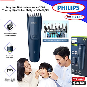 Tông đơ cắt tóc trẻ em, series 3000 đời mới. Thương hiệu Hà Lan cao cấp Philips - HC3688/15. Hàng Chính Hãng
