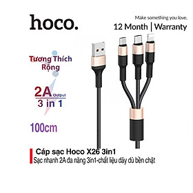 Cáp sạc nhanh 2A Hoco X26 kết nối Type-C/Micro/iPhone dây tròn tiện lợi dài 100CM cho Smartphone ( 3 màu ) -Hàng nhập khẩu (chính hãng)