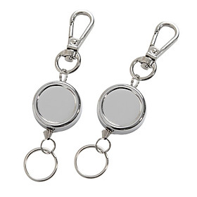 2 PCS Retractable Badge Reel with Carabiner Belt Clip and Key Ring for ID Card Key Keychain Badge Holder, Silver
