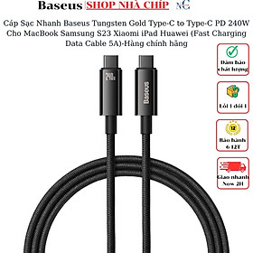 Hình ảnh Cáp Sạc Nhanh Baseus Tungsten Gold Type-C to Type-C PD 240W Cho MacBook Samsung S23 Xiaomi iPad Huawei (Fast Charging Data Cable 5A)-Hàng chính hãng