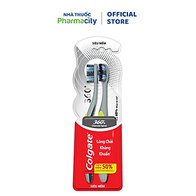 Bộ Đôi Bàn Chải Đánh Răng COLGATE 360 Charcoal Spiral Lông Chải Siêu Mềm Xoắn Kép Phủ Than