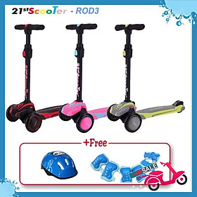 Xe trượt scooter 21st giảm xóc, 3 bánh LED cho bé (Tặng bảo hộ 7 món)
