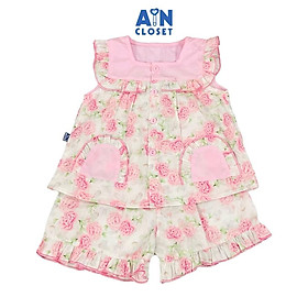 Bộ quần áo Ngắn bé gái họa tiết Hoa Cẩm Chướng Hồng cotton - AICDBGOMRTIX - AIN Closet