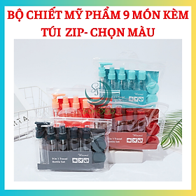 [CHỌN MÀU]- Bộ chiết mỹ phẩm du lịch, công tác 9 món có hộp đựng-Lọ chiết mỹ phẩm, bộ chiết mỹ phẩm du lịch 9 in 1 tặng kèm túi Zip chai lọ chiết xịt phun sương, hủ đựng kem, phễu chiết