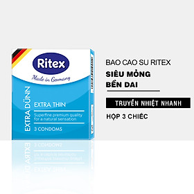 Bao cao su Retex EXTRA DUNN - Siêu mỏng Mềm mại Bền dai Hộp 3 chiếc JN-RI-EXTRADUNN3
