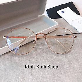 Kính Giả Cận, Gọng Kính Cận Nam Nữ Mắt Tròn Gọng Kim Loại Hàn Quốc - Mắt Kính Chống Ánh Sáng Xanh Bảo Vệ Mắt