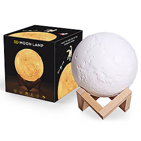 Rechargeable 3D Print Moon Lamp 15CM Touch Switch Bedroom Bookcase Night Light