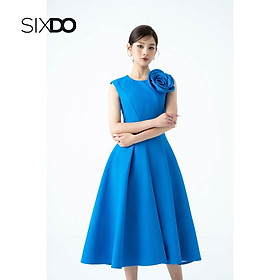 Đầm midi xòe hoa vai sang trọng thời trang SIXDO