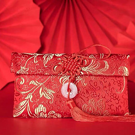 Túi gấm đỏ có dây treo đựng tiền lì xì màu đỏ dùng để làm quà tặng, biếu, để đựng tiền sưu tầm.