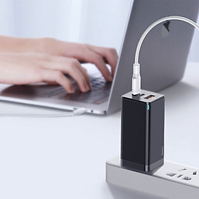 Bộ Sạc Nhanh 65W Baseus Công Nghệ Mới GaN Fast, 3 Cổng Sạc USB, Kích Thước Siêu Nhỏ, Chuẩn Sạc PD3.0, PPS, QC4.0, SCP, FCP, Đa Năng Một Củ Sạc Cho Đa Thiết Bị Laptop, Tablet, SmartPhone, Sạc Du Lịch Tất Cả Trong Một - Hàng Chính Hãng