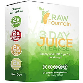 3 Day Juice Cleanse Detox, 24 Powder Packets, Travel & Vegan Friendly, Weight Loss Program, All Natural (3 Day)
