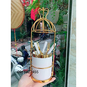 Mua Ống cắm thìa dĩa sứ trắng kiểu lồng chim cao mạ vàng