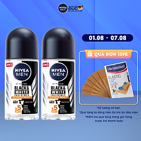 Combo 2 Lăn Ngăn Mùi NIVEA MEN Black & White Ngăn Vệt Ố Vàng Vượt Trội 5in1 (50ml) - 85392
