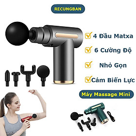 Máy massage cầm tay mini đấm lưng mát xa cổ vai gáy 4 đầu 6 chế độ, có đèn Led sạc cap Type C