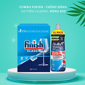 Viên rửa bát Finish 120 viên + Nước làm bóng Finish 800ml dùng cho Máy rửa bát