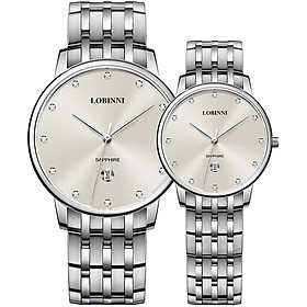 Đồng hồ đôi Lobinni L3010-4 chính hãng Thụy Sỹ ,Kính sapphire ,chống xước ,Chống nước 30m,mặt trắng vỏ trắng hồng dây kim loại thép không gỉ 316L,Máy điện tử (Quartz) ,Bảo hành 24 Tháng,thiết kế đơn giản ,trẻ trung và sang trọng