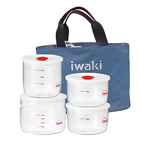Mua Bộ 4 hộp cơm thuỷ tinh Iwaki kèm túi giữ nhiệt màu xám