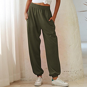 Fashion Women Solid Color Pants Elastic Waist Pocket Loose Thin Casual Sports Sweatpants Trousers