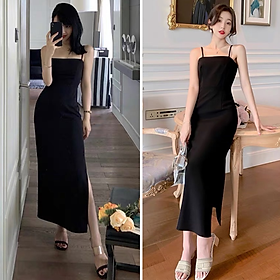 Đầm Body 2 Dây Dáng Dài Maxi Xẻ Tà Siêu Quyến Rũ Freesize 