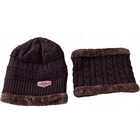 Mũ len kèm khăn màu nâu siêu ấm