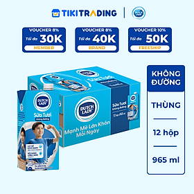 Thùng 12 Hộp Sữa Tươi Tiệt Trùng Dutch Lady Cô Gái Hà Lan Không Đường (12 X 965ML)