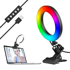 Video Conference Light Kit 6 Inch RGB Ring Light + Clamp Bi-Color Temperature 2850K-6500K Multiple RGB Modes