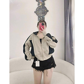 Áo khoác chống nắng nỉ ngoại cổ trụ 4 túi phối trơn đẹp dễ thương-A2098 - Xám KEm