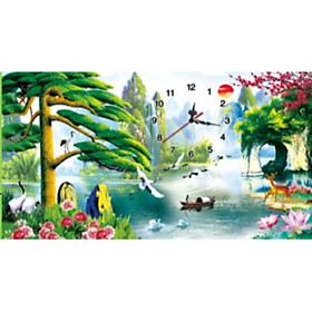 Tranh Đính Đá Đồng Hồ Sơn Thủy Hữu Tình  - YN5422