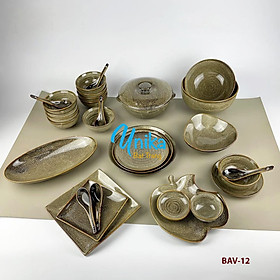 Mua Bộ đồ ăn men gấm vàng BAV12 Set Đồ Ăn men hỏa biến Bát Tràng- Bộ chén đĩa Bát Tràng Cao Cấp