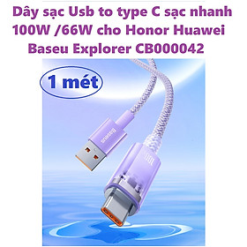 Dây sạc Usb to type C tự ngắt khi quá nhiệt sạc nhanh 100W 66W cho Honor Huawei Baseus Explorer CB000042 _ hàng chính hãng