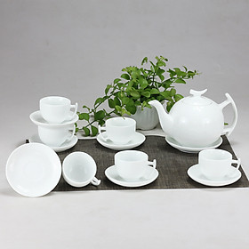 Bộ ấm chén men trắng Bưởi Cành gốm sứ Bát Tràng bộ bình uống trà, bình trà