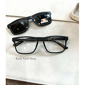 Kính Râm Cận, Gọng Kính Cận, Kính Mát 2 Tròng 2in1 Mắt Vuông Gọng Ultem
