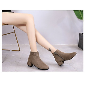 Giày boots ống da lộn đế vuông mũi vuông, giày bốt nữ S128