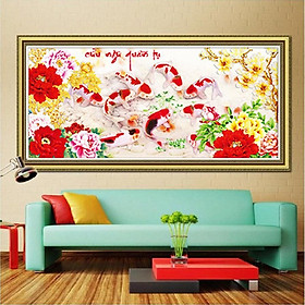 Tranh đính đá Cửu Ngư Quần Tụ I 149x71cm I LV127