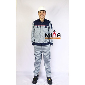 Mua QUẦN ÁO BẢO HỘ LAO ĐỘNG -Bộ Ghi Chì Tím Than Lé Đỏ - Vải KAKI 31 - Quần Túi Hộp