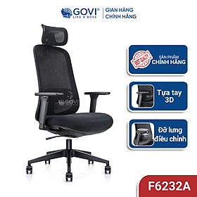 Ghế công thái học Ergonomic GOVI Felix F6232A - Thiết kế tựa đầu điều chỉnh độ cao, tựa tay 3D nâng hạ, mâm ghế ngả 135 độ