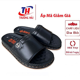 Hình ảnh Dép nam quai ngang một bản cao 3.5cm chính hãng Trường Hải da bò thật màu đen QN178