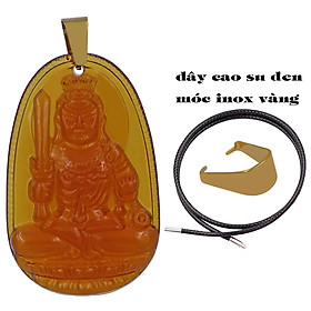 Mặt Phật Bất động minh vương pha lê trà 3.6 cm kèm móc và vòng cổ dây cao su đen, Mặt Phật bản mệnh