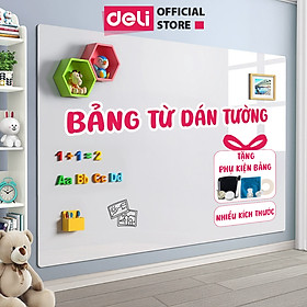 Bảng Từ Trắng Dán Tường Deli - Bảng Dán Tường Hút Nam Châm Viết Bút Lông Nhiều Kích Thước  - Tặng Set Phụ Kiện Bảng - 600x900mm