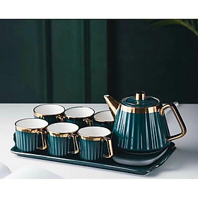 Mua bộ ấm chén sứ kèm khay mẫu mới phong cách hiện đại sang trọng - Xanh