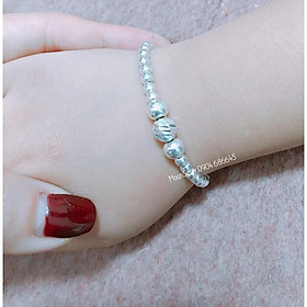 Lắc tay bạc, vòng tay bạc trẻ em hạt bi, 3 hạt bi mềm size 1-4 tuổi